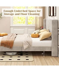 Sugift Queen Size Velvet Bed Frame with Vertical Channel Tufted Wingback Headboard