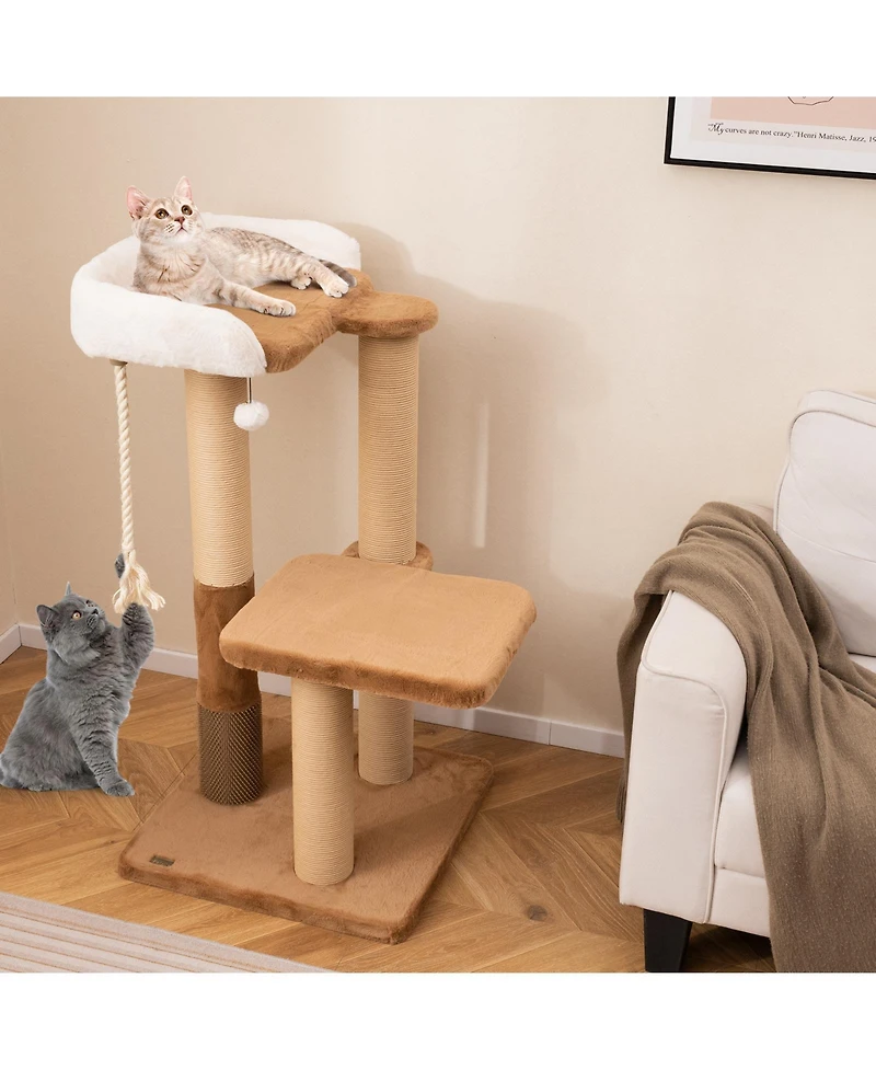 Cozito Cat Tree 44 inch Modern with Padded Perch and Dangling Ball