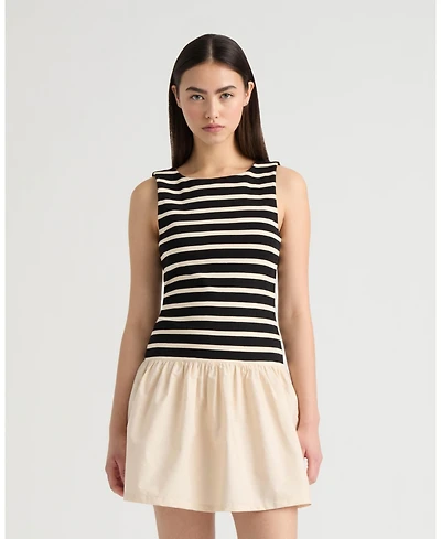 Nvlt Women's Twofer Dress with Ruffled Poplin Skirt