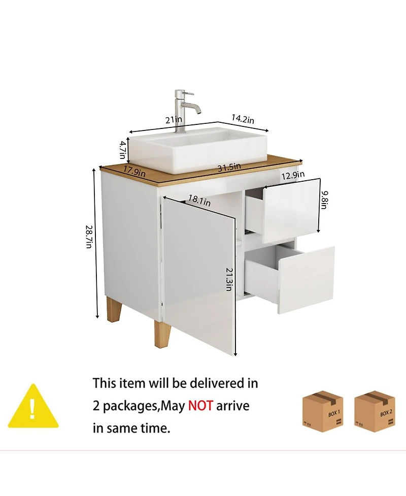 Sillysis Bathroom Vanity with Solid Wood Top, Square Ceramic Sink, Soft Close Drawers for Modern Bathrooms