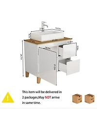 Sillysis Bathroom Vanity with Solid Wood Top, Square Ceramic Sink, Soft Close Drawers for Modern Bathrooms