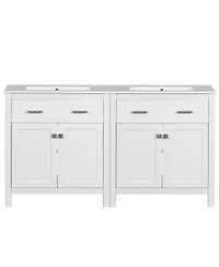 Sillysis 60 Inch Double Sink Bathroom Vanity with Ceramic Sinks, Solid Wood Frame, Flip-Out Drawer and Adjustable Shelf
