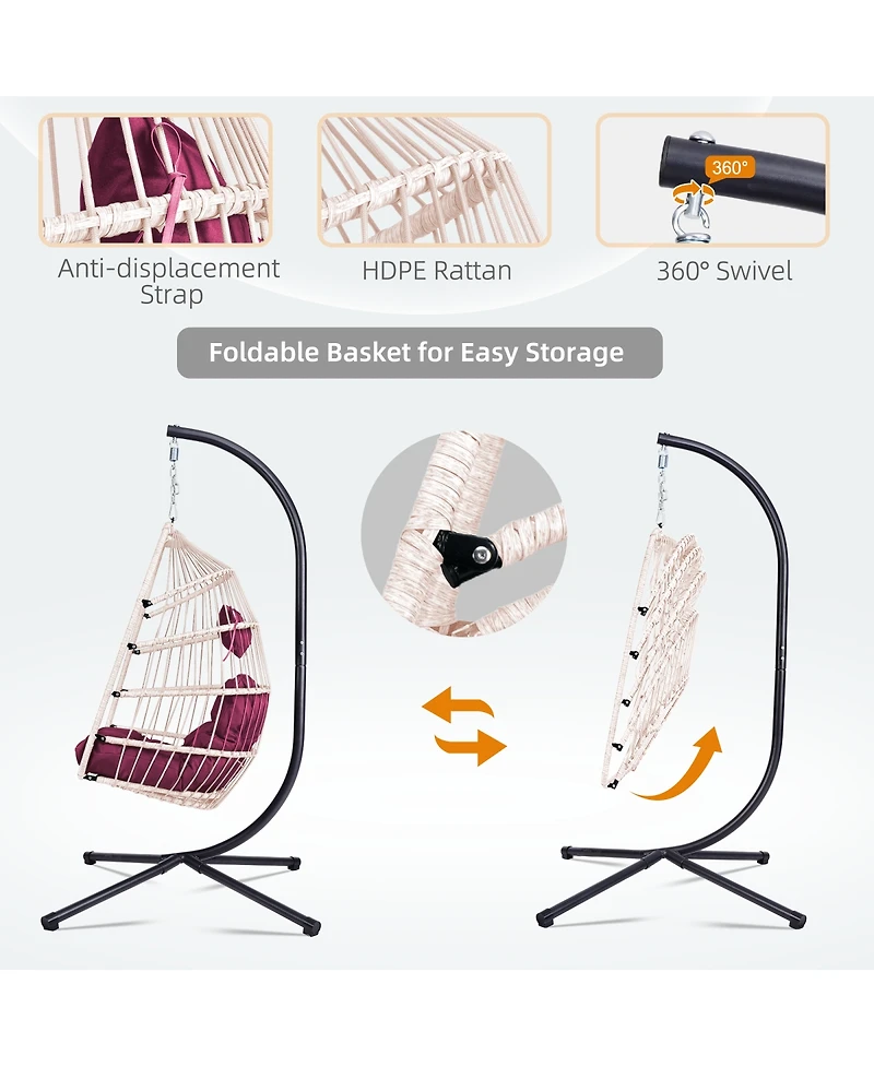 Streamdale Furniture Outdoor Egg Hanging Chair with Stand, Patio Wicker Swing Chair