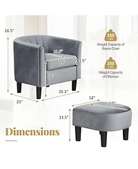 Sugift Upholstered Teddy Velvet Club Barrel Chair with Ottoman with Footrest