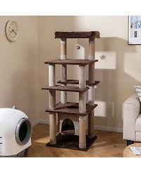 Cozito Cat Tree 58 in with Swaying Aerial Condo and Plush Bed