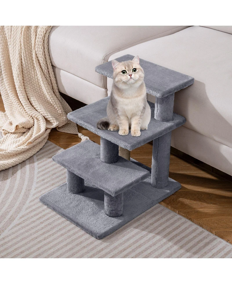 Cozito Cat Stairs 3-Tier 19 in Plush Steps with Scratching Posts