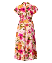 Ivonne Women's Midi Belted Floral Print Shirt Style Dress