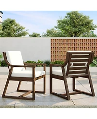 Rainsken Outdoor Dining Chair Set of 2, Sturdy Acacia Wood Armchairs with Curved Support and Removable Cushions for Patio, Garden and Poolside