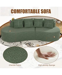 Rainsken Chenille Fabric Half Moon Sofa, 3-Seater Modern Curved Modular Sectional with Cup Holders and Side Pockets for Household Decor