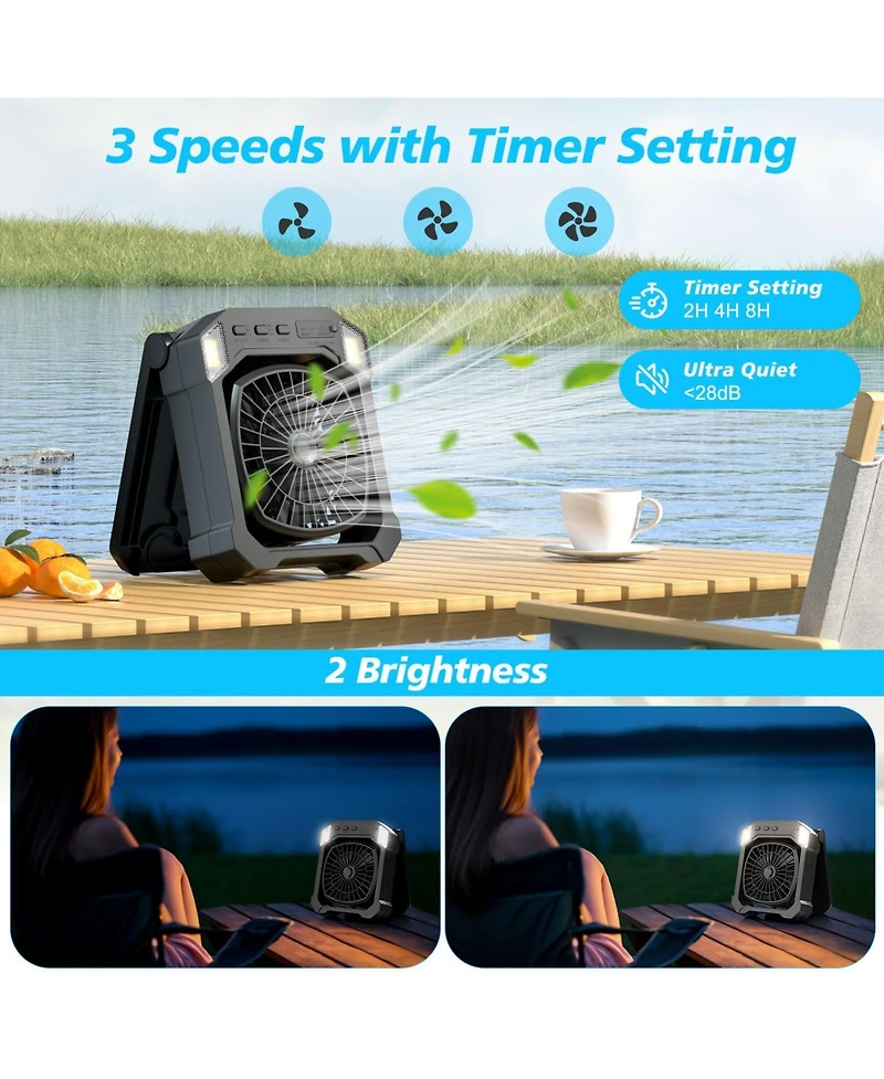Gnuadz Camping Fan Solar Rechargeable Portable Outdoor Light 10000mAh