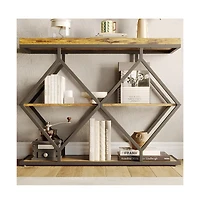gaomon 3-Tier Industrial Entryway Table with Diamond-Shaped Metal Frame, Open Shelf Console Sofa Table for Living Room, Hallway, Foyer Storage