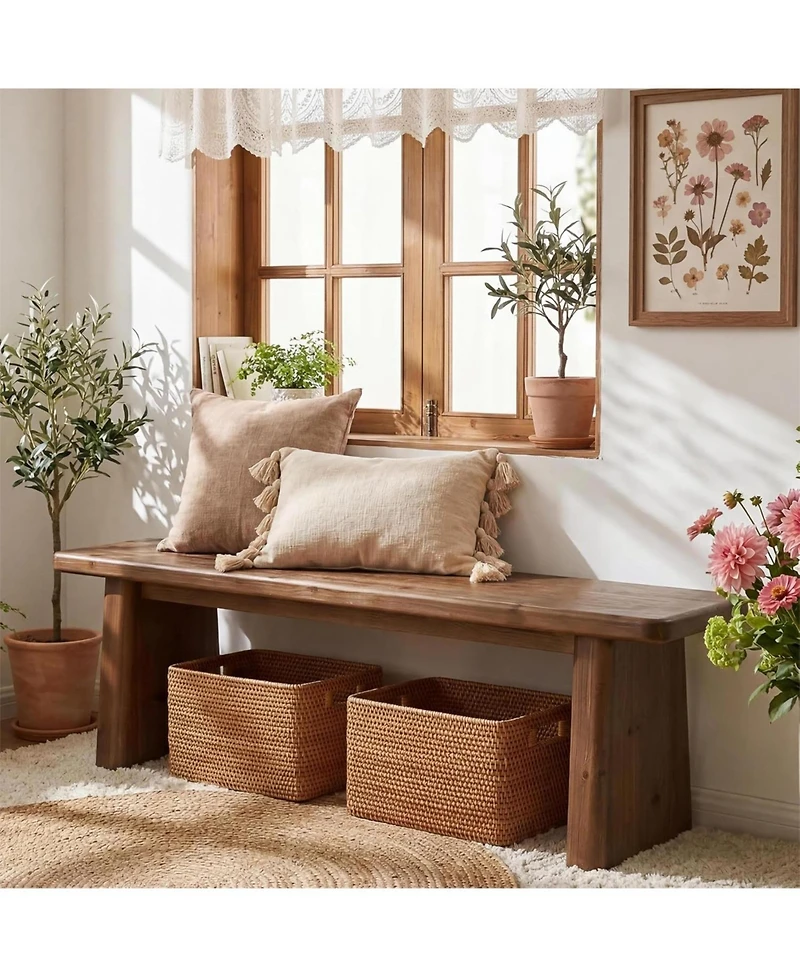 Tribesigns 55.1" Solid Wood Entryway Bench, Rustic Shoe Bench for Mudroom Hallway, End of Bed and Dining Kitchen Benches