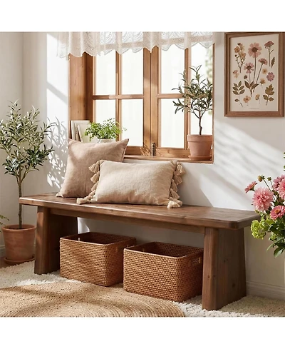 Tribesigns 55.1" Solid Wood Entryway Bench, Rustic Shoe Bench for Mudroom Hallway, End of Bed and Dining Kitchen Benches