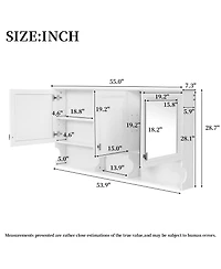 Busdays 55 Inch Wall Mounted Mirror Medicine Cabinet with Doors Open Shelves Adjustable Storage Bathroom Cabinet Over Toilet Home Organization