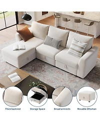 gaomon L-Shape Sectional Sofa with Storage, 108" Modular Couch, 4-Seater Sofa Bed with Ottoman, Chenille Fabric with Hidden Storage for Small Spaces