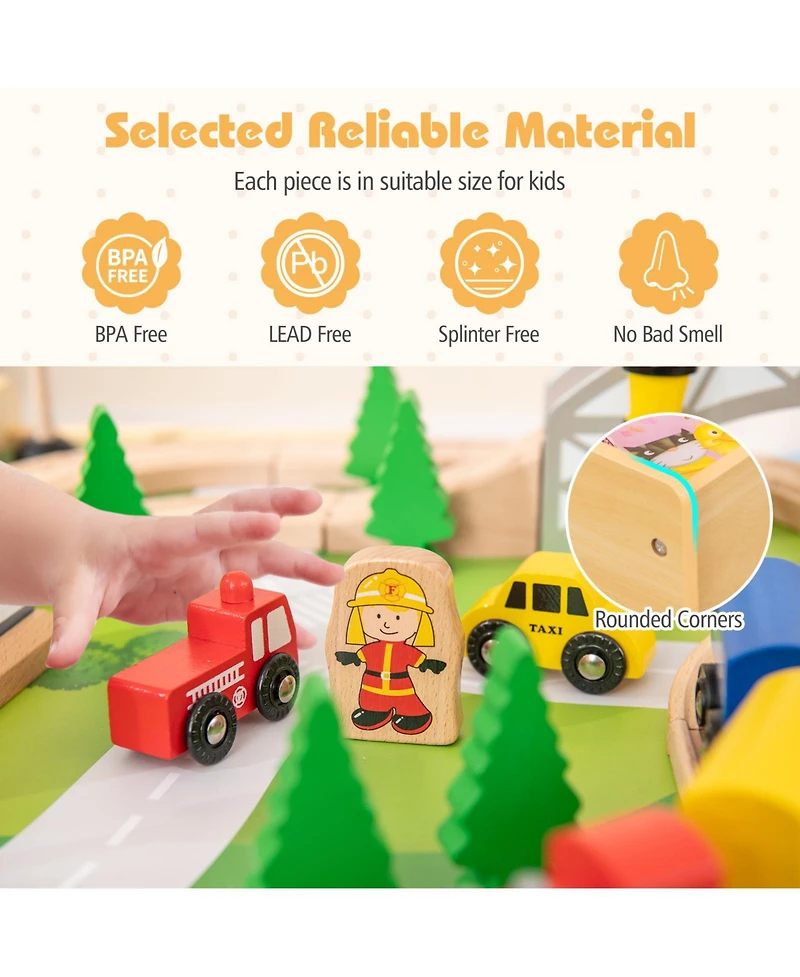 Slickblue Kids Wooden Train Set 78 Pieces Railway Track Playset with Accessories