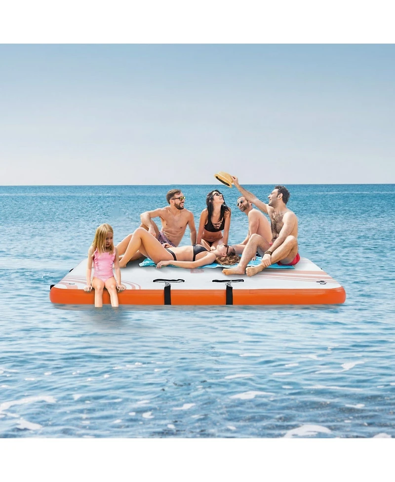 Gouun 8 x 6 Ft Inflatable Floating Dock Platform with Non-Slip Pvc Surface, Portable Water Dock with Ladder