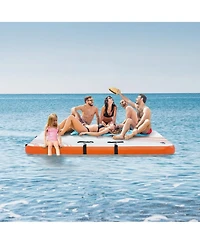 Gouun 8 x 6 Ft Inflatable Floating Dock Platform with Non-Slip Pvc Surface, Portable Water Dock with Ladder