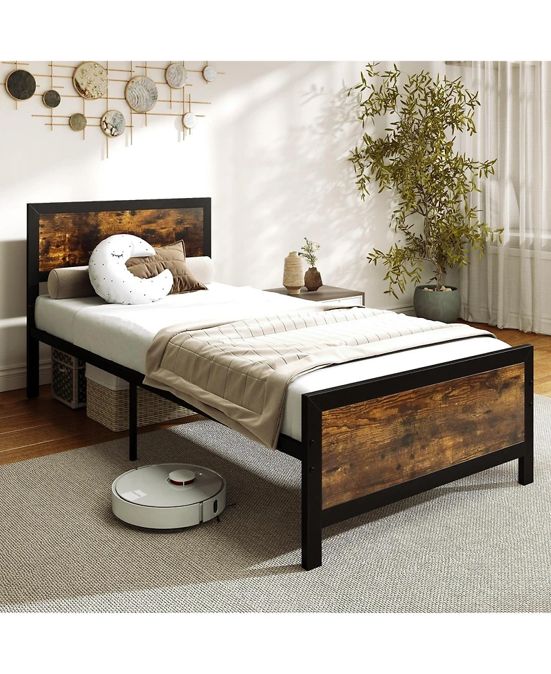 Sugift Twin Size Metal Bed Frame with Headboard and Footboard