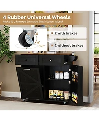 Sugift Rolling Kitchen Island with Trash Can Cabinet and Rubber Universal Wheels