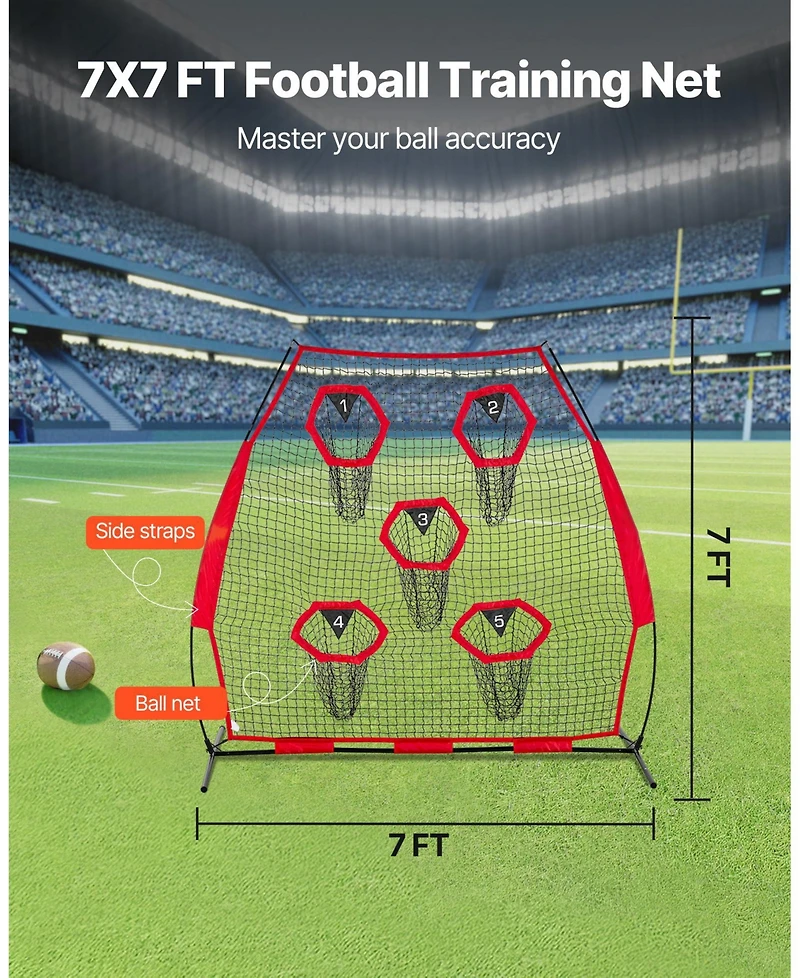 Mecale 7 x 7 Ft Football Throwing Net with 5 Target Pockets