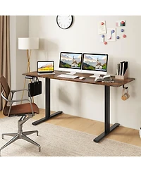 Sugift Electric Standing Desk with 3 Memory Heights and 2 Hanging Hooks and Cable Holes-Rustic