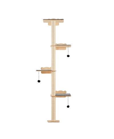 Gouun 4-Tier Wall Mounted Cat Shelves with Jumping Boards and Scratching Posts, Pine Wood Cat Climbing Furniture
