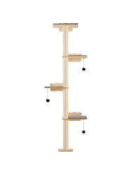Gouun 4-Tier Wall Mounted Cat Shelves with Jumping Boards and Scratching Posts, Pine Wood Cat Climbing Furniture