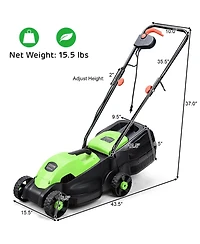 Sugift 13 Inch Electric Push Lawn Corded Mower with Grass Bag