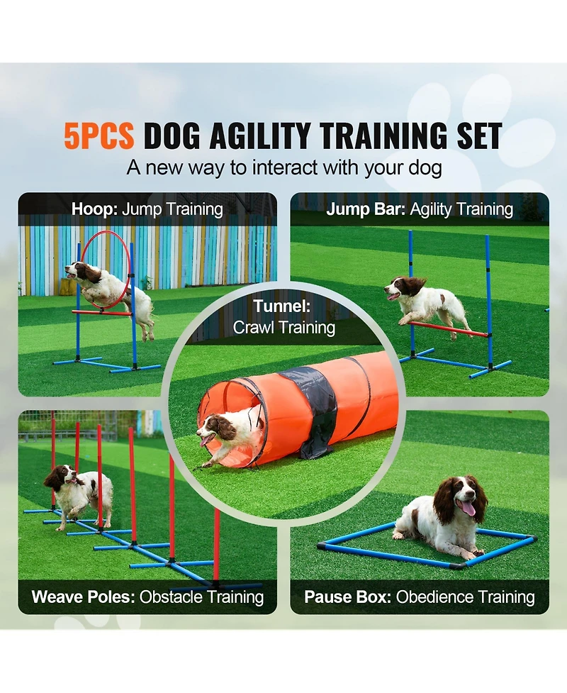 Cozito Dog Agility Training Set 5 Piece Tunnel Hurdles Weave Poles