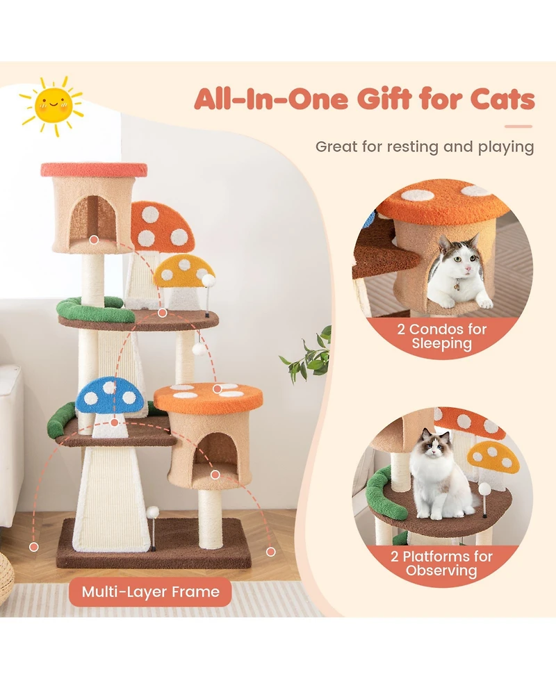 Cozito Cat Tree 4-in-1 Mushroom with 2 Condos and Platforms
