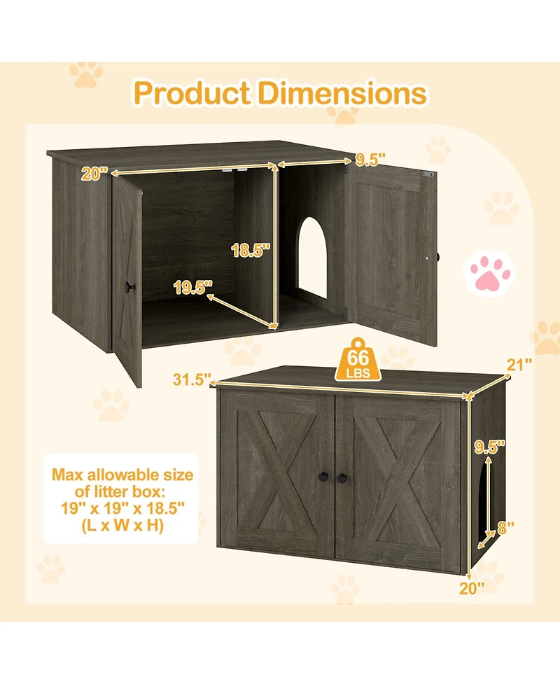 Cozito Hidden Cat Litter Box Enclosure 31.5 in with Divider