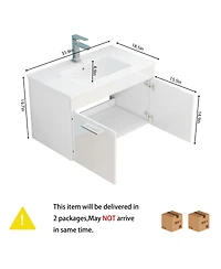 Sillysis Inch Wall Mounted Bathroom Vanity with Ceramic Sink, Soft Close Doors
