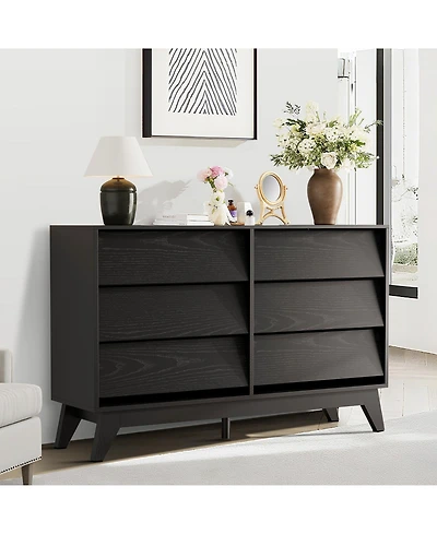 gaomon 6 Drawer Dresser, Large Wood Storage Organizer with Concealed Handles, Modern Farmhouse Chest.