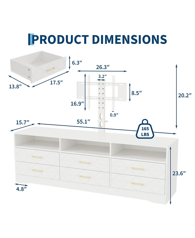 gaomon Home 32" to 80" Entertainment Center, Wood Media Console Dresser with 6 Drawers and Adjustable Bracket.