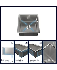 Busdays Stainless Steel Kitchen Sink, Single Bowl, Undermount HandmadeSink in Brushed Nickel, with Us Standard Drain and Hook