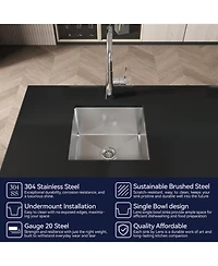 Busdays Stainless Steel Kitchen Sink, Single Bowl, Undermount HandmadeSink in Brushed Nickel, with Us Standard Drain and Hook