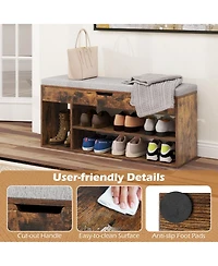 Gouun Padded Shoe Bench with Hidden Storage and 3 Open Shelves