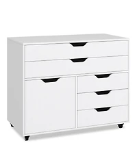 Sugift Modern Vertical 5-Drawer Mobile Chest with Door 5 Casters