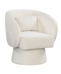Sugift Swivel Accent Chair Upholstered Barrel Chair with Curved Back and Removable Lumbar Pillow