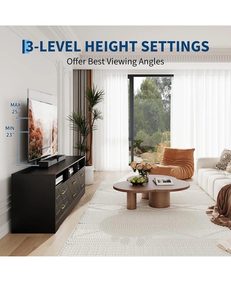 gaomon Home 32" to 80" Entertainment Center, Wood Media Console Dresser with 6 Drawers and Adjustable Bracket.