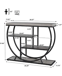 gaomon 3 Tier Metal Frame Entryway Console Table with Semicircular Design