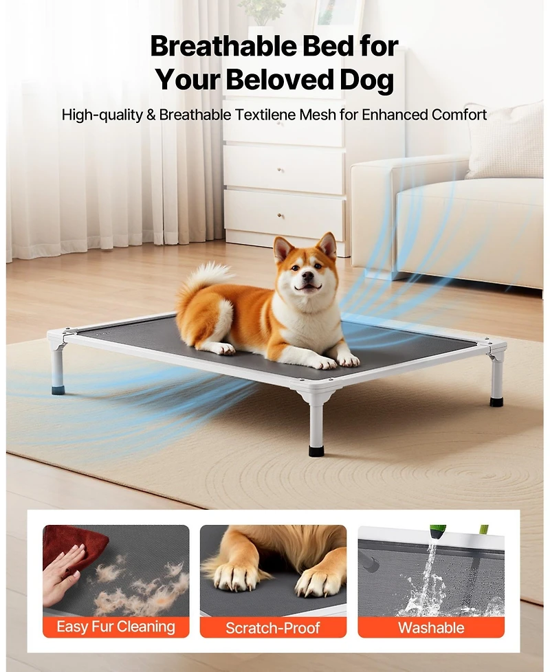 Gouun Portable Raised Dog Cot Size L, 42 x 30 Inch Elevated Pet Bed with 88 lbs Capacity Aluminum Frame