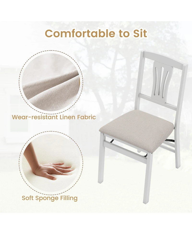 Sugift Folding Kitchen Chairs Set of 2 Upholstered Dining Chairs with Comfy Padded Seats