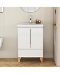 Sillysis Inch Bathroom Vanity with Sink, Glossy Storage Cabinet, Soft Close Drawer