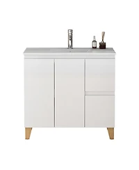 Sillysis Inch Bathroom Vanity with Sink, Glossy Storage Cabinet, Soft Close Drawer