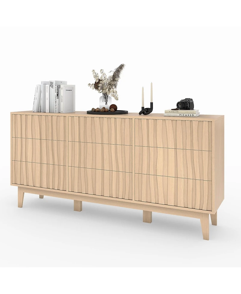 gaomon 9 Drawer Fluted Dresser, Wood Storage Cabinet and Tv Stand for Bedroom, Living Room, Entryway