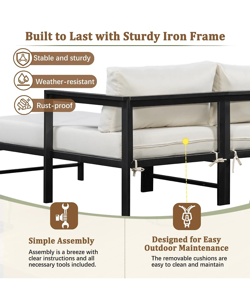 Rainsken Outdoor L-Shaped Sofa, All-Weather 3- Seater Couch with Iron Frame and Ultra-Thick Cushions for Patio, Balcony and Garden