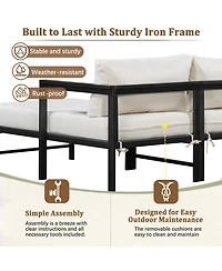 Rainsken Outdoor L-Shaped Sofa, All-Weather 3- Seater Couch with Iron Frame and Ultra-Thick Cushions for Patio, Balcony and Garden