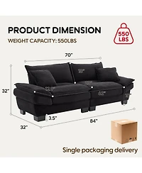 Rainsken Modern Corduroy Loveseat Sofa, Comfy Upholstered Deep Seat Couch with 2 Pillows for Living Room and Home Office